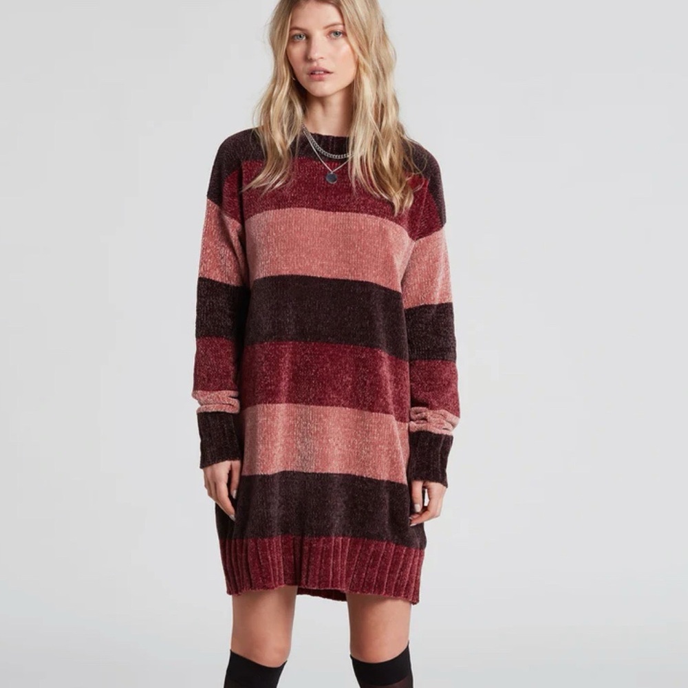 Volcom Bubble Tea Color block Chenille Sweater Plum Dress S